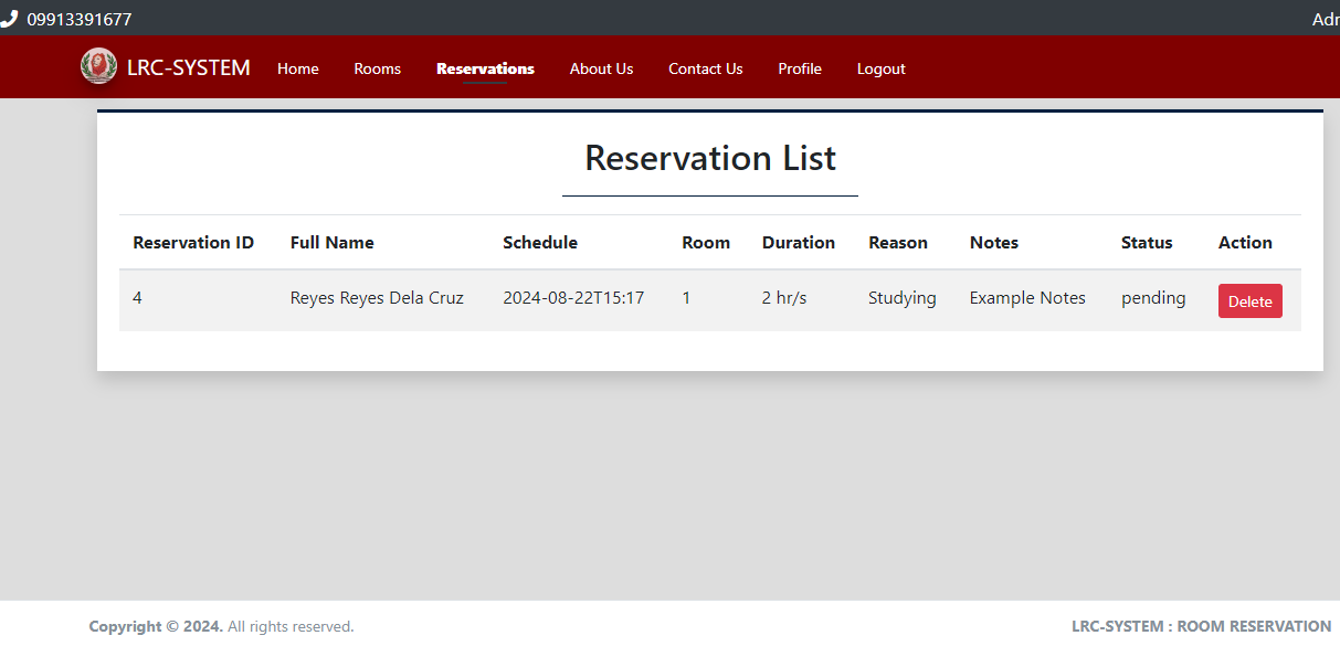 View Reservation List